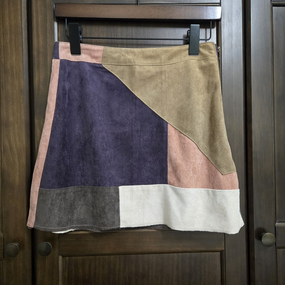 Fashion Nova‎ Faux Suede Patchwork Mini Skirt Beige Pink Purple Hippie 90s Small